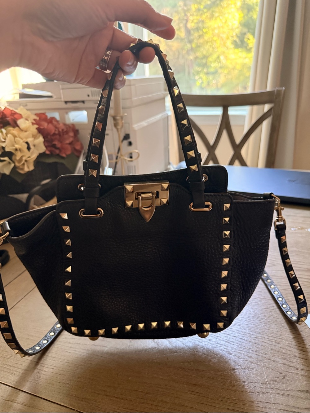 Authentic Valentino Studded Black Leather Satchel Handbag